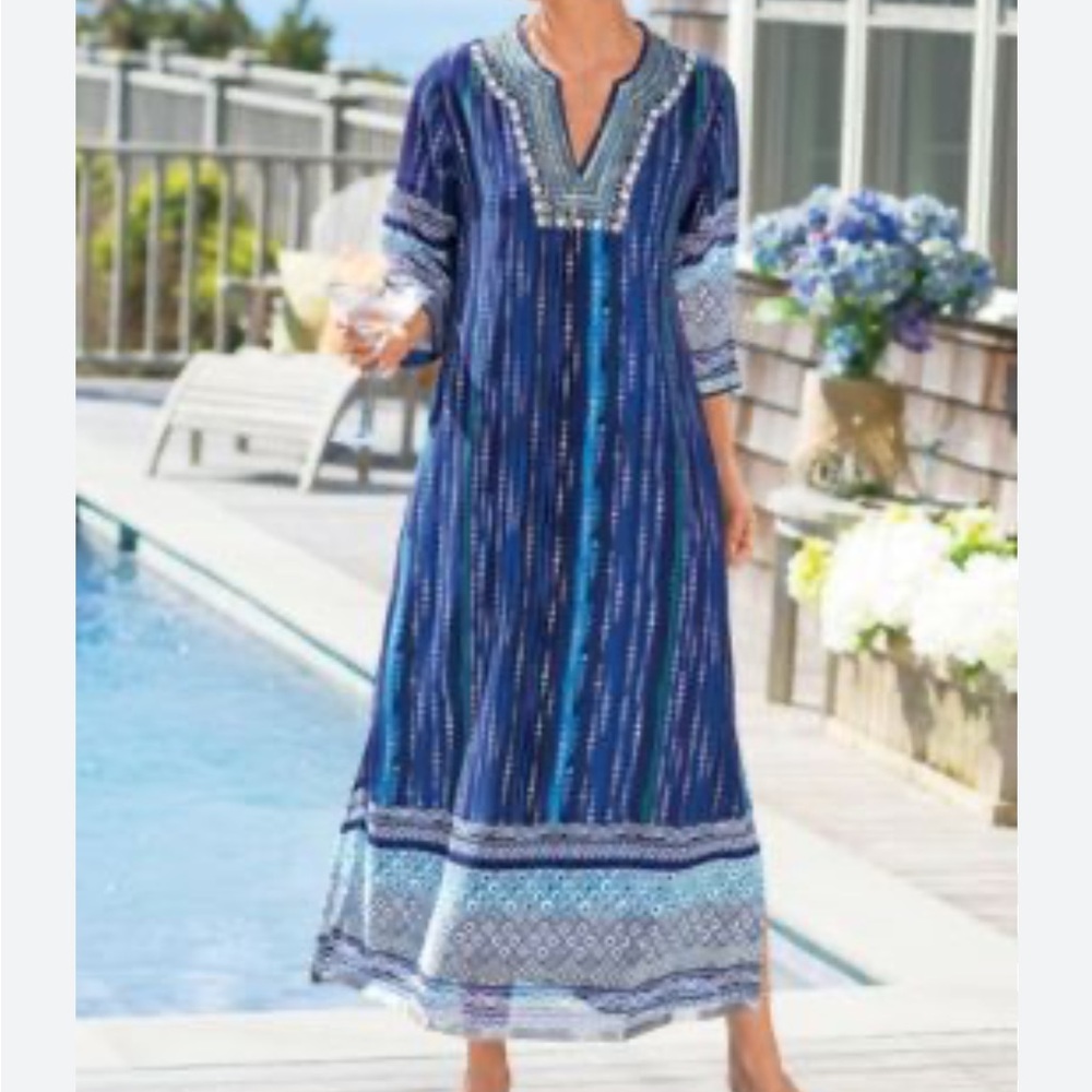 Women’s Soft Surroundings Kaftan Dress with Embellishments and Side Slits Size L